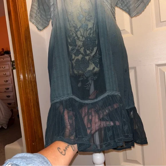 HOLDING HORSES • Anthropologie Ombre Ocean Dipped Lace & Embroidered Dress - Picture 7 of 16